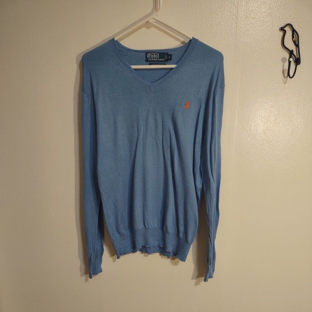 Polo Ralph Lauren Men's S Pima Cotton Blue V Neck Pullover Sweater Shirt